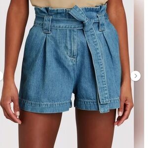 L'AGENCE Blue High Waist Paper Bag Tie-Belt Shorts